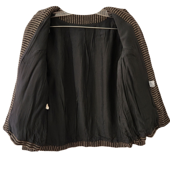 Tan / Black Open Front Wool Blazer - Picture 3 of 7